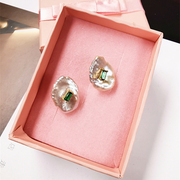 韩国s925耳饰手工天然贝壳珍珠，耳钉女绿钻可爱小巧耳环小饰品首饰