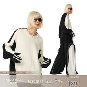 SNH48张昕同款MODITEC 黑白拼接设计毛衣复古慵懒风情侣毛衣