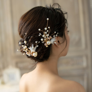 时尚手工绢纱花朵发带，日韩新娘结婚礼服写真，对夹发饰配饰品梦泽