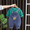 婴儿童春秋小男孩衣服1一2三岁半男宝宝背带裤套装男童春装两件套