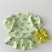 婴儿衣服夏季纯棉可爱淑女短袖，+短裙分体两件套装，1岁女宝宝夏装萌