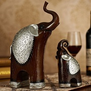 客厅家居饰品摆设大象摆件一对创意酒柜复古招财树脂装饰工艺品