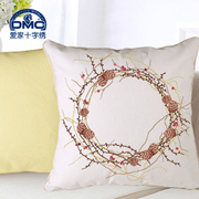 法国dmc十字绣套件专卖 花卉靠垫客厅沙发 白色抱枕 诞松果花环