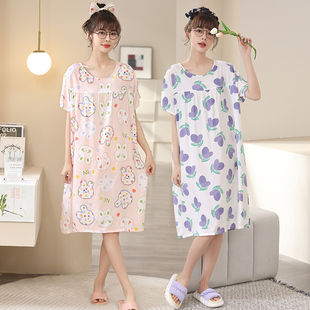 夏季韩版女士棉绸睡裙可爱动物小清新薄款宽松垂感绵绸睡裙