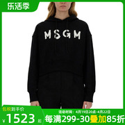 MSGM女带有标志的运动衫卫衣/绒衫黑色SS24字母印花带帽卫衣