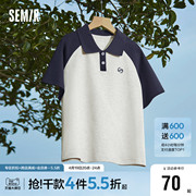 凉感T森马POLO衫女撞色插肩袖美式复古2024夏季质感衣服潮