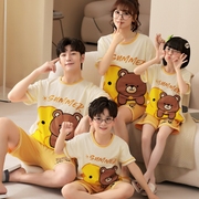 韩版亲子睡衣纯棉短袖一家三口运动休闲可外穿母女男童夏季家居服