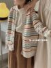 韩国童装女童针织衫彩色条纹，2024秋冬中大童，毛衣外套洋气长袖上衣