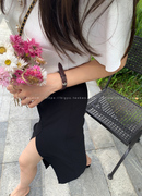 bigyu 性感高开叉 显瘦黑色裙子 夏季薄款高腰中长款半身裙西装裙