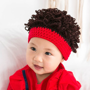 婴儿帽子春秋薄款男女童，宝宝儿童假发发型，帽超萌可爱毛线网红冬季