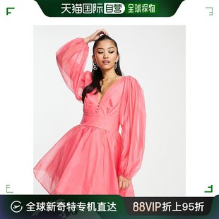 香港直邮潮奢 Bardot 女士 长袖迷你西瓜红粉色连衣裙