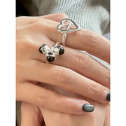 Nior.9S925纯银黑玛瑙松果戒指 小众设计感纯银开口食指指环女