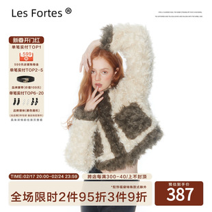 lesfortes23aw原创设计玫瑰花型毛绒，加厚外套撞色圆领短款夹克