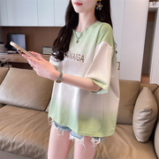 小个子短袖t恤女夏季2024韩版宽松大码女装，百搭半袖扎染上衣