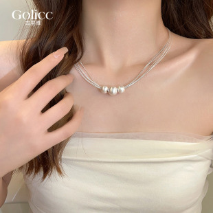 拉丝多层珍珠项链女气质轻奢小众设计高级感2024锁骨颈链
