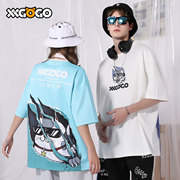 xxgogo原创设计卡通猫印花t恤五分袖宽松oversize太空棉短袖上衣