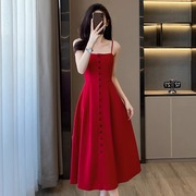 lilymost红色短外套女秋冬名媛气质吊带，连衣裙时尚两件套装