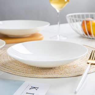 景德镇骨瓷纯白陶瓷菜盘创意家用餐具简约中式菜碟，圆形碟子深盘子