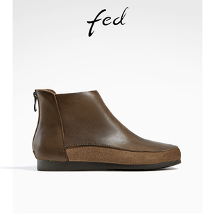 fed真皮短靴冬季靴子，拼接厚底时装，靴及踝靴女款r0921-zcb276