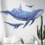 墙贴地中海风格鲸鱼客厅，卧室玄关电视沙发背景，墙纸自粘防水贴纸画