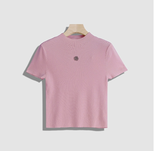 越越时髦半高领山茶花短袖T恤-A389-Y9969