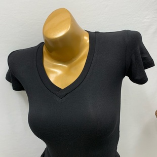 韩国ins女装 性感紧身显胸显瘦 深V领基本款短袖T恤2020夏季