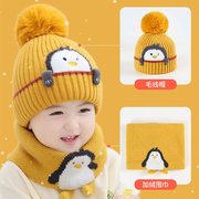 宝宝帽子秋冬1-3岁婴幼儿保暖儿童，毛线帽男童女童围脖护耳婴儿帽