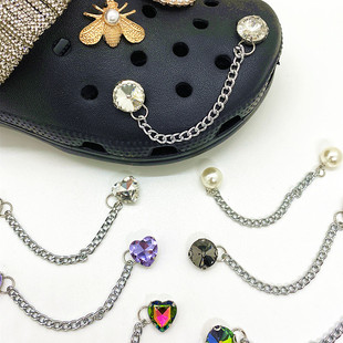 适配洞洞鞋钻石珍珠花，配饰diy宝石，链条装饰鞋花配件材料包