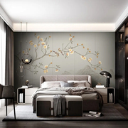 新中式简约电视背景墙壁纸花鸟客厅沙发卧室墙布2022年壁画