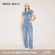 Miss Sixty2024夏季牛仔连体裤女单排扣含醋酸长裤百搭丹宁风