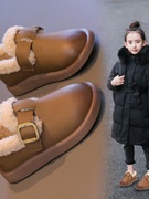 女童棉鞋加绒小皮鞋2023冬季款儿童软底保暖小女孩公主鞋宝宝皮靴