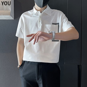 夏季男T恤短袖潮牌宽松2023五分袖设计感半袖短衫白色polo衫