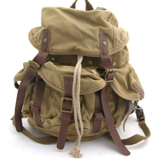 二战头盔包帆布(包帆布)背包，真皮休闲旅行包书包，复古背包男士双肩包后背包