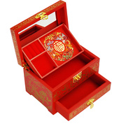 高档首饰珠宝箱，复古平遥2013漆器首饰盒木质，梳妆盒结婚红色陪