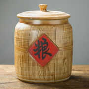 景德镇雕刻木纹冬瓜陶瓷米缸带盖家用米桶密封罐面粉桶防虫储米罐