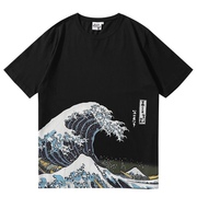 夏季神奈川海浪上衣潮牌t恤短袖，男浮世绘个性印花打底情侣半袖圆