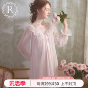 rosetree冰丝睡裙女春秋长袖蕾丝，性感复古宫廷公主风睡衣2024