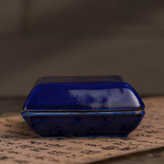 清代霁蓝釉方形印泥盒老物件文玩，古董瓷器收藏文房雅器摆件印泥盒