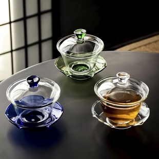 盖碗玻璃泡茶碗上档次三才泡茶杯家用透明加厚分茶器茶具配件家用