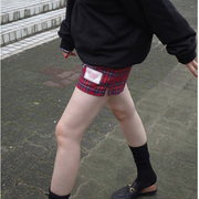 uniquesei2021韩国高腰宽松直筒呢料红色格子休闲短裤