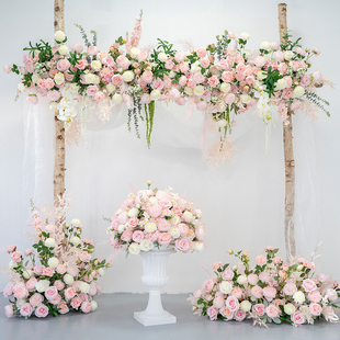 粉色系仿真花艺花，球花排婚礼装饰花艺背景，套装摄影背景装饰