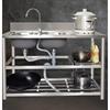 一体水池洗碗盆双槽厨房不锈钢水槽带平台置物支架简易洗菜盆台面