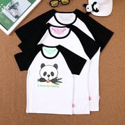 网红熊猫棉质衣服亲子装夏季一家三口母女母子装情侣装短袖T恤