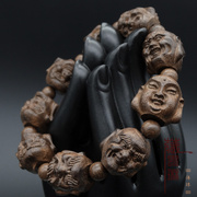 文玩沉香木皮黑檀木，雕刻十八罗汉貔貅四面佛手串，佛珠手链男女