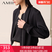 amii小香风棒球服外套女春装2024年立领，宽松休闲夹克拉链上衣