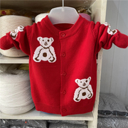 男童羊绒开衫女童毛衣宝宝婴幼儿手工针织儿童加厚外套V韩版