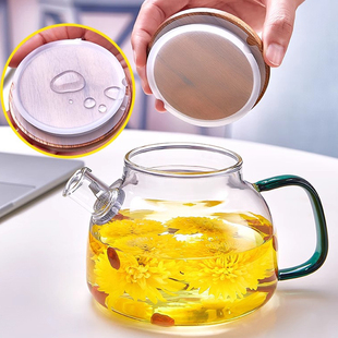 紫丁香玻璃茶壶冷水壶透明玻璃，防爆奶高温，家用客厅中式花草茶具套