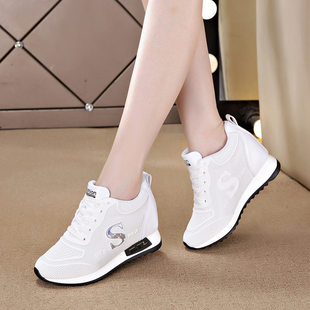 内增高女鞋休闲鞋韩版系带小白鞋坡跟运动鞋轻便舒适女士单鞋子潮