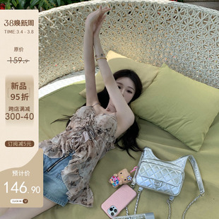 okma3.04200095折碎花，吊带上衣女春性感纯欲短款背心