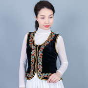 新疆舞黑色刺绣女马甲维吾尔族民族风高档金丝绒演出服广场舞外搭